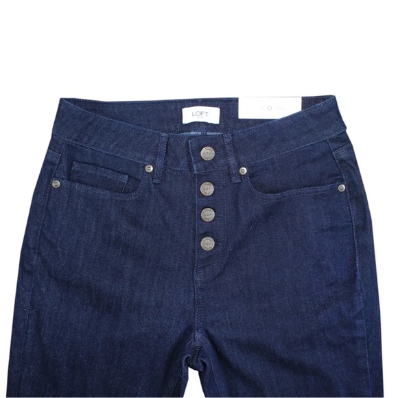 NWT Women's LOFT Outlet 'Curvy Skinny' Dark Blue Denim Button-Fly Jeans Size 0 - Picture 2 of 4